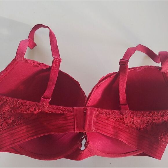 Victoria's Secret Very Sexy Push-Up Pigeonnant Red Lace Bra 32DD - Picture 3 of 8
